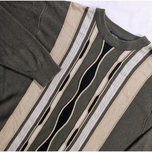 Gachu Coogi Style Vertical Stripe Sweater Casual Retro Y2K 3D Green Men's L